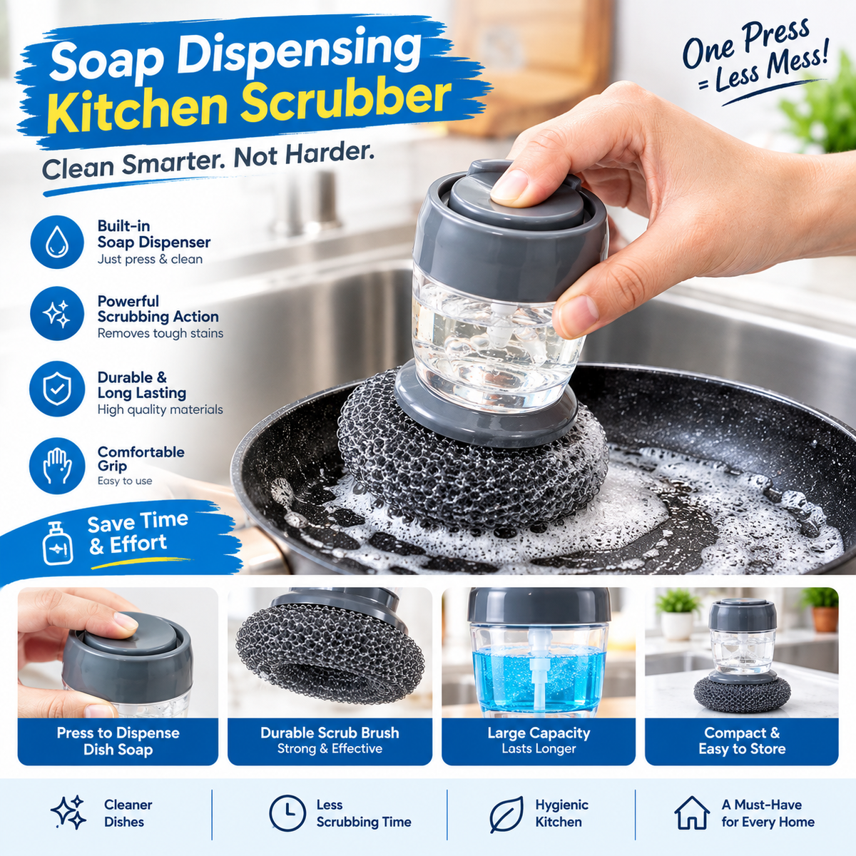 2-in-1 Liquid Soap Dispensing Dish Scrub Brush – Kitchen & Sink Cleaning Brush (Pack of 2)