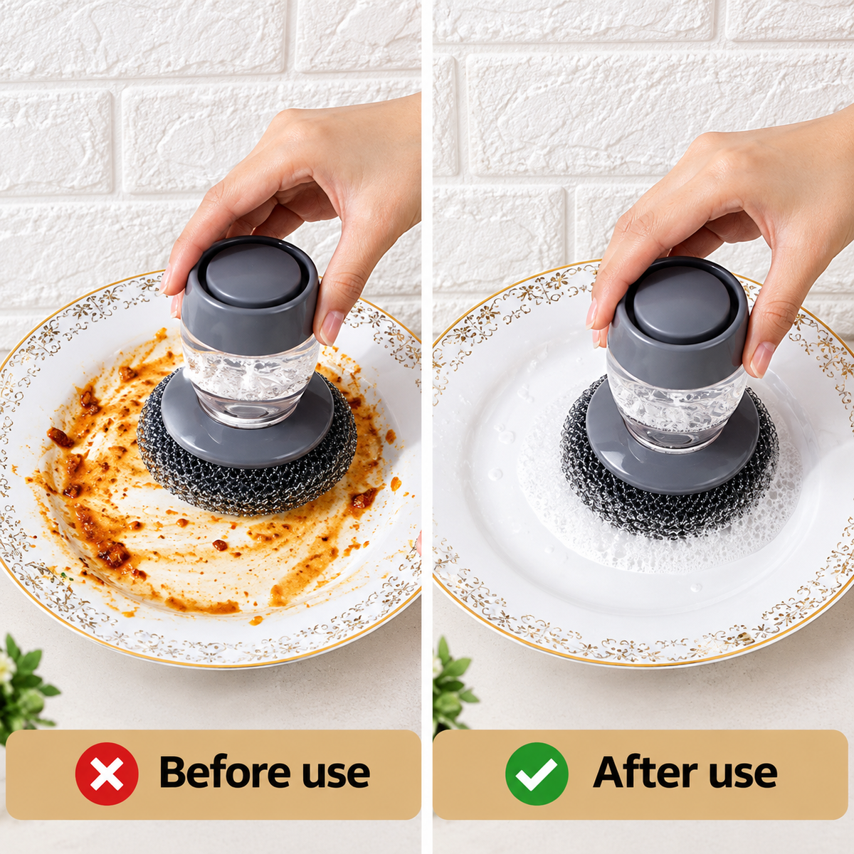 2-in-1 Liquid Soap Dispensing Dish Scrub Brush – Kitchen & Sink Cleaning Brush  (Pack of 2)